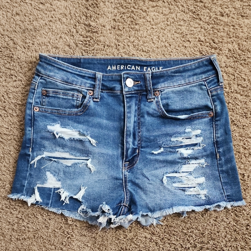 American Eagle Outfitters Distressed Blue Denim Shorts